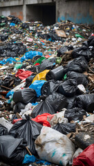 Pile of Garbage bags in Junkyard Disposable Waste Pollution Dirty Environment Junkyard Ecology Dump