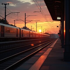 Fototapeta premium Sunset Train Stop at Railway Station - Stunning Photography