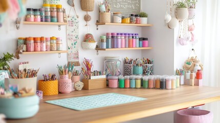 Colorful Craft Room with Organized Supplies and Creative Vibe