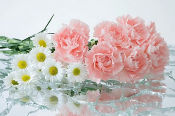 Decorative floral arrangement for love, peacful purpose on transparent surface