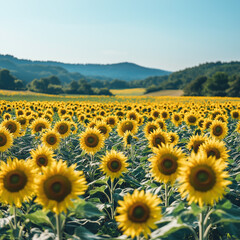 Obraz premium A vast field of sunflowers under intensive cultivation, Agriculture, farming
