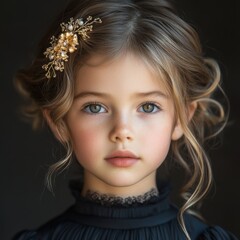 Fototapeta premium Portrait of a Young Girl with a Gold Hair Clip