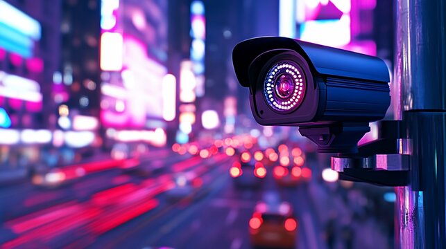 City Surveillance Camera Night Traffic Security