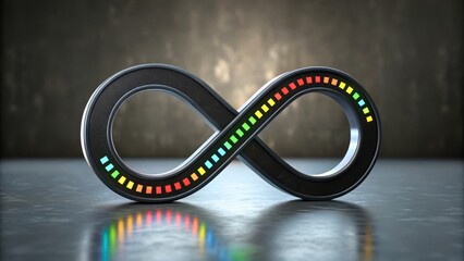 Infinity Symbol with LED Strip Lights on Modern Reflection Surface