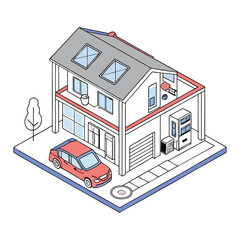 Dream home with a red car ui ux design elements vector art illustration design