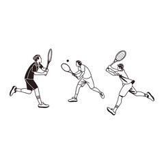 Thiree boys playing tennis silhouette black and white vector design