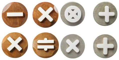 Geometric Symbols for Mathematical Operations on Wooden Background, isolated on transparent background