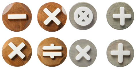 Geometric Symbols for Mathematical Operations on Wooden Background, isolated on transparent background