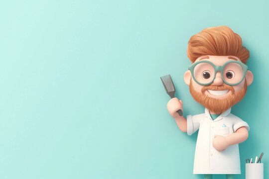 Hair styling action by cartoon barber in modern salon environment playful character design fun viewpoint for engaging content
