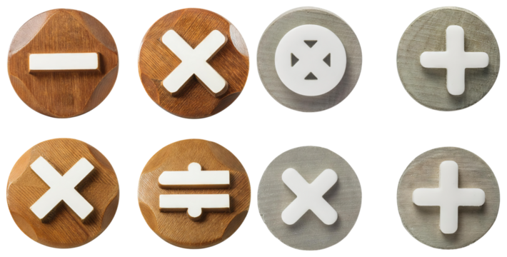 Geometric Symbols for Mathematical Operations on Wooden Background, isolated on transparent background