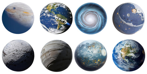 Colorful Celestial Bodies and Cosmic Concepts in Digital Art, isolated on transparent background