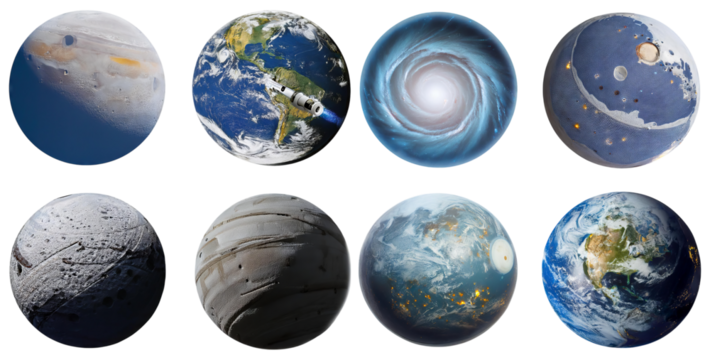 Colorful Celestial Bodies and Cosmic Concepts in Digital Art, isolated on transparent background