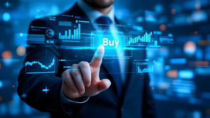Businessman touching data analytics process system with KPI financial charts, dashboard of stock and marketing on virtual interface. With India flag in background.