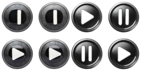 Black Media Control Buttons on Glossy Background for Digital Use, isolated on transparent background
