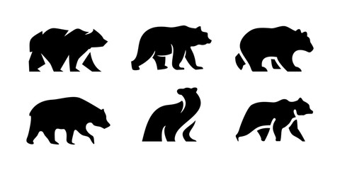 Fototapeta premium Bear silhouette grizzly black icon illustration set graphic isolated