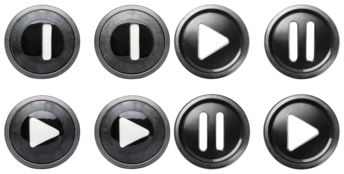 Black Media Control Buttons on Glossy Background for Digital Use, isolated on transparent background