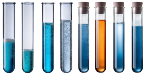 Colorful Test Tubes with Various Liquid Compositions and Textures, isolated on transparent background
