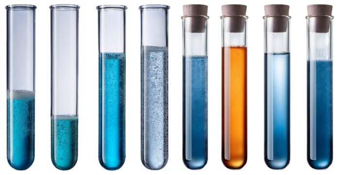 Colorful Test Tubes with Various Liquid Compositions and Textures, isolated on transparent background