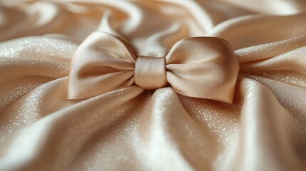 Elegant satin fabric with a delicate bow, showcasing luxury and softness in a serene setting
