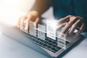 manage document electronic files on the computer, and online cloud storage. concept of digital file...