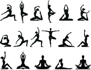 Silhouette Meditation/Yoga Poses Vector Illustration