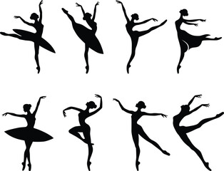 Silhouette Ballerina Dance Black Vector Illustration