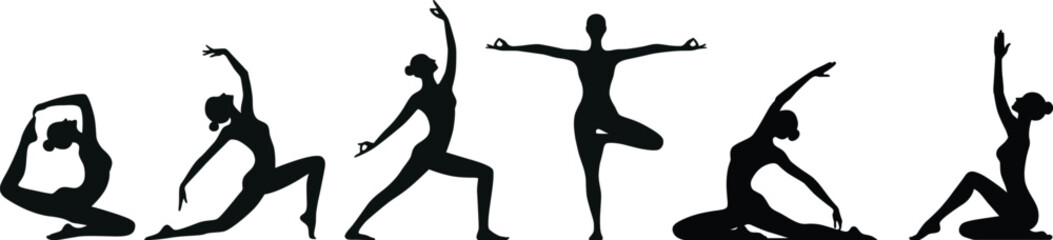 Silhouette Meditation/Yoga Poses Vector Illustration