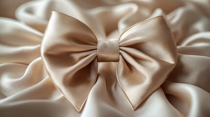 Elegant satin bow resting on luxurious fabric, creating a soft and inviting atmosphere