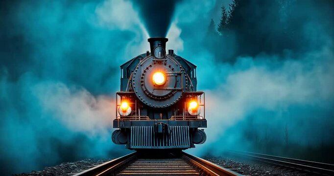 Haunting Vintage Train Emerging from Fog