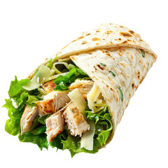 chicken wrap sandwich with salad isolated on transparent white background, clipping path