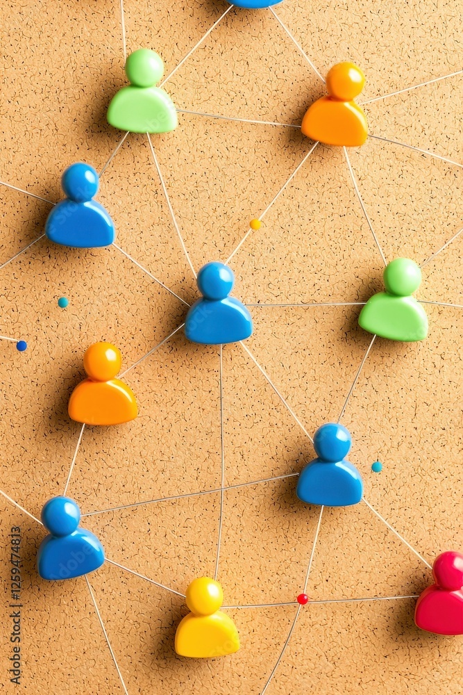 Poster a brainstorming session with pinned customer profiles on a corkboard.