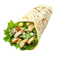 chicken wrap sandwich with salad isolated on transparent white background, clipping path