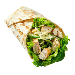 chicken wrap sandwich with salad isolated on transparent white background, clipping path