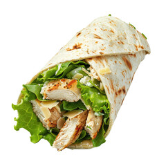 chicken wrap sandwich with salad isolated on transparent white background, clipping path