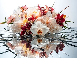 Decorative floral arrangement for love, peacful purpose on transparent surface