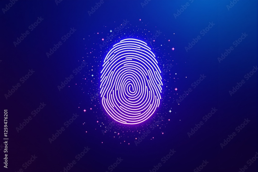 Poster glowing fingerprint with digital particles on a dark blue background. futuristic cyber security and 