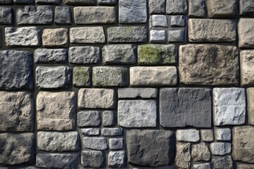 Fototapeta premium Rustic Stone Wall Texture: A Close-Up View of Varied Grey and Beige Stones