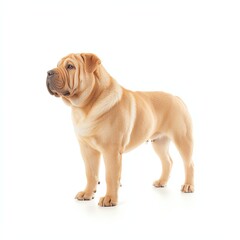 Obraz premium A Shar Pei dog standing proudly with its unique wrinkled skin and strong build, showcasing its distinct appearance against a white background.