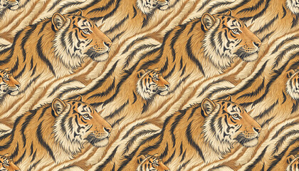 Fototapeta premium closeup fur tiger skin background texture seamless pattern wallpaper design
