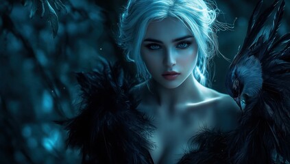 Enigmatic Beauty: A Fairytale Portrait with a Raven