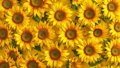 Fototapeta premium Numerous sunflowers create a captivating and vibrant yellow floral background, beautifully illustrating nature's artistry and the enchanting essence of summer's bloom