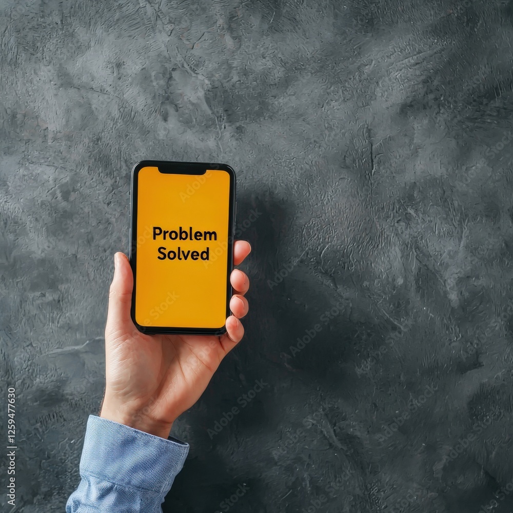 Aufkleber customer holding a smart device with a message reading 