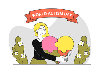 World Autism Day celebration with a heart-shaped puzzle illustration. 