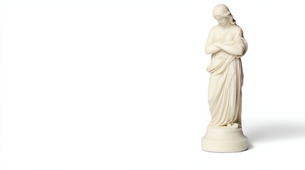 Obraz premium Elegant marble statue of a woman standing gracefully, isolated on a white background, showcasing intricate details and serene expression.