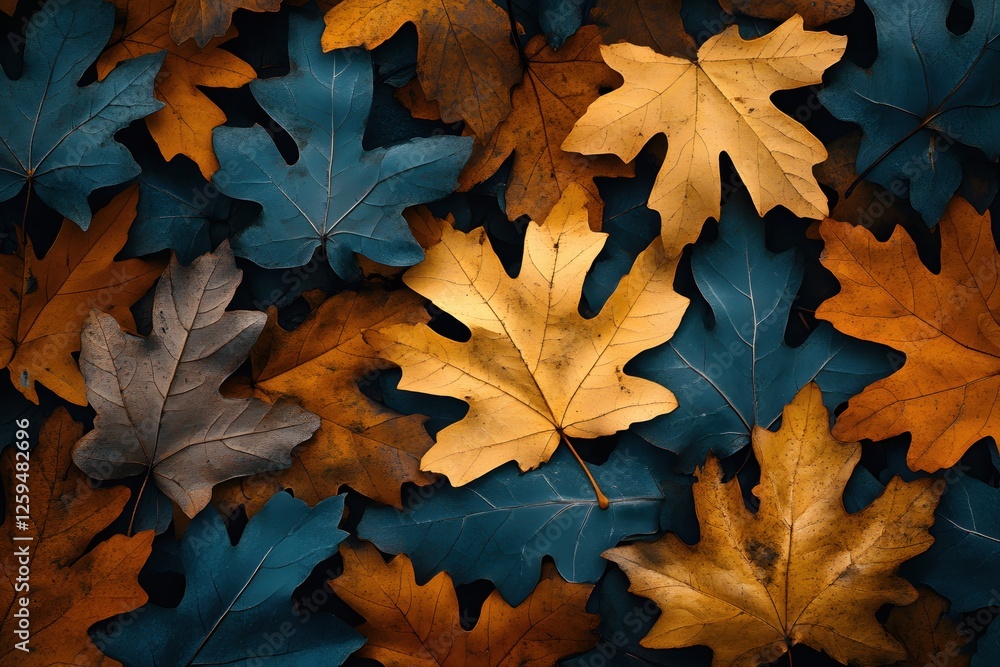 Aufkleber autumnal array of maple leaves in varying hues displaying textural richness and warmth