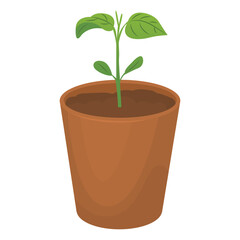 Pepper shoot in a pot. Seedlings for the garden. Farm plantings. Home gardening. Growing vegetables and garden plants. Vector illustration isolated on a transparent background.