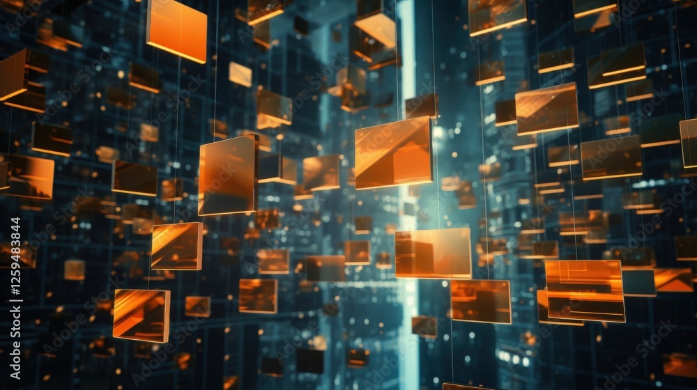 Poster abstract network grid with files and folders, futuristic software interface, digital document manage