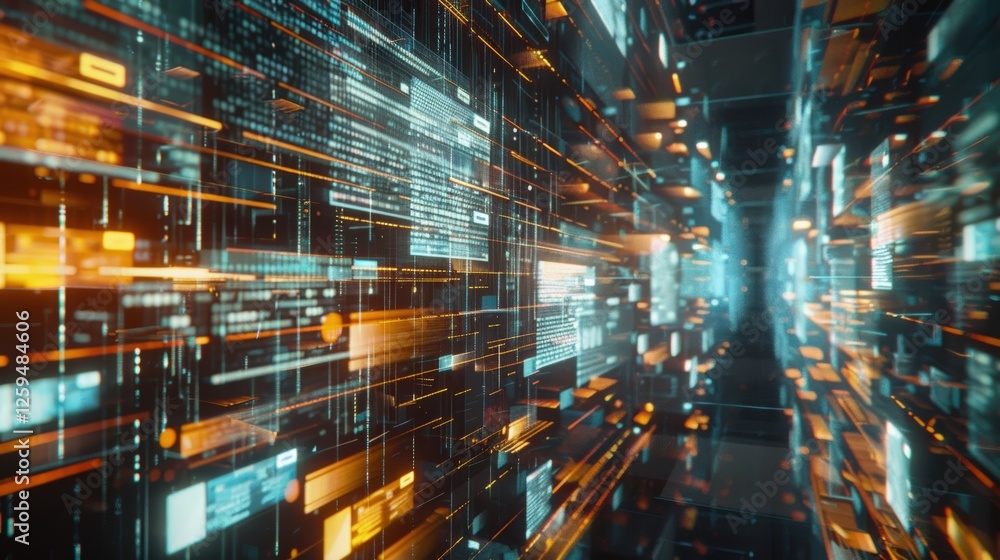 Poster abstract network grid with files and folders, futuristic software interface, digital document manage