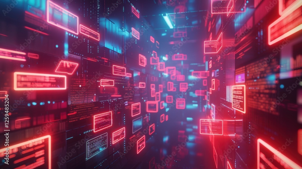 Poster abstract network grid with files and folders, futuristic software interface, digital document manage