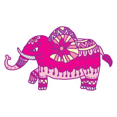 Pink elephant with mandala pattern. 